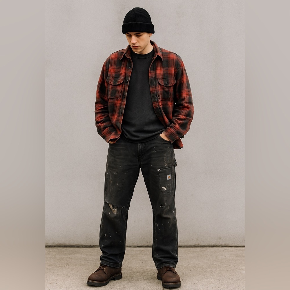 Carhartt Mens 34x30 B324 Double Front Work Pants Black Carpenter Grunge Thrashed